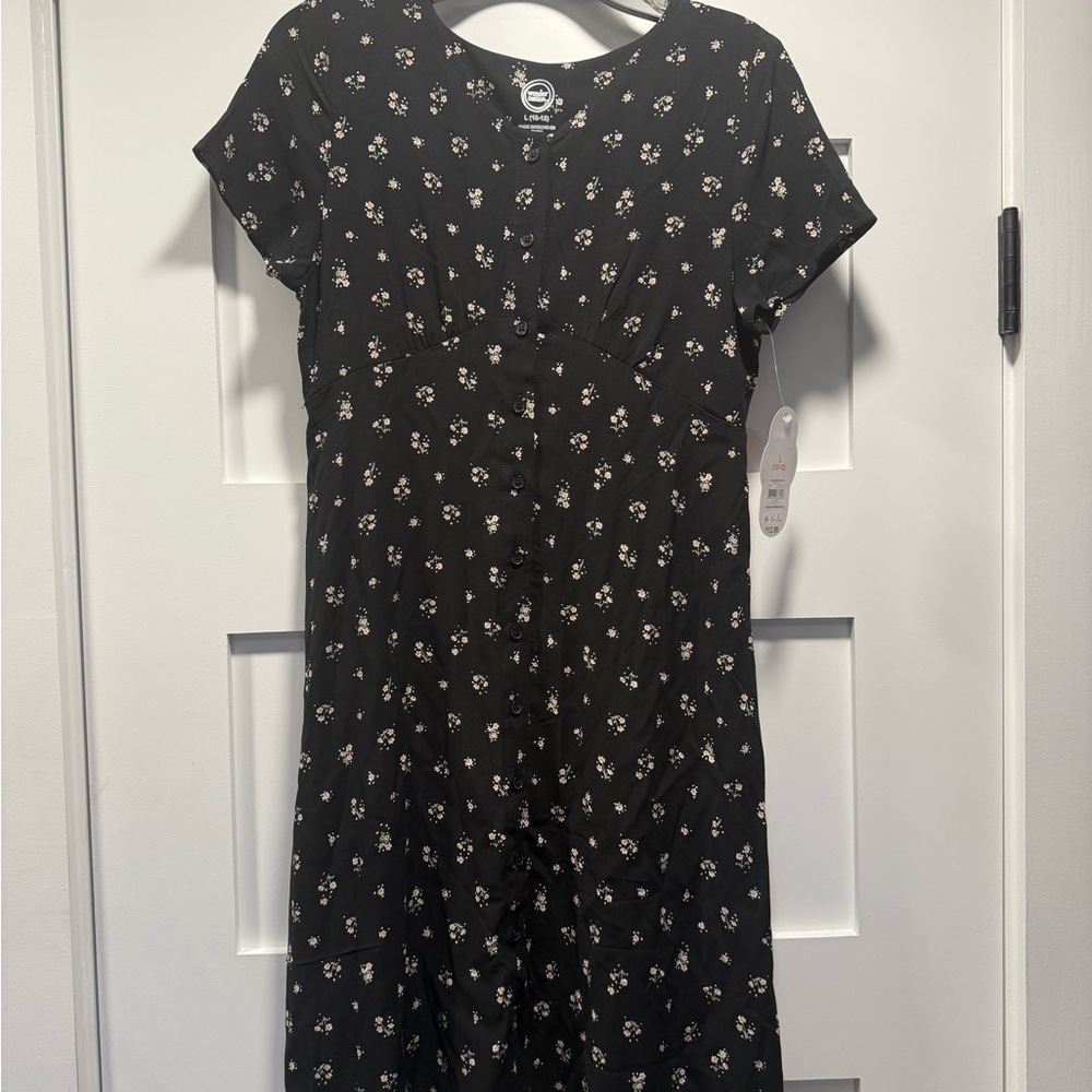 Floral Black Button-Up Dress